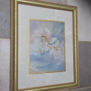 Angelic print # 265 signed professionally matted & framed in gold wood frame